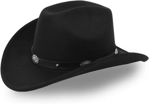 Classic Western Cowboy Hat for Women and Men Roll Up Wide Brim Felt Fedora Hats Cowgirl Hat with Belt Buckle(M-L) in Kuwait