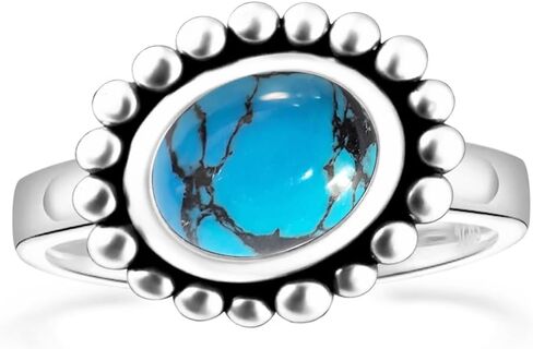 Retro Sterling Silver Oval Natural Black Agate Stone Ring,Genuine Real Crystal Quartz Gem Stone Sunflower Shape Boho Bohemian Ring Jewelry for Women (A02_Black Agate, 8) in Kuwait