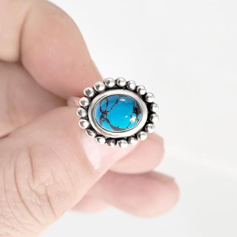 Retro Sterling Silver Oval Natural Black Agate Stone Ring,Genuine Real Crystal Quartz Gem Stone Sunflower Shape Boho Bohemian Ring Jewelry for Women (A02_Black Agate, 8) in Kuwait