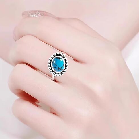 Retro Sterling Silver Oval Natural Black Agate Stone Ring,Genuine Real Crystal Quartz Gem Stone Sunflower Shape Boho Bohemian Ring Jewelry for Women (A02_Black Agate, 8) in Kuwait