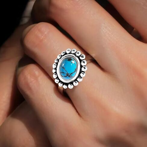 Retro Sterling Silver Oval Natural Black Agate Stone Ring,Genuine Real Crystal Quartz Gem Stone Sunflower Shape Boho Bohemian Ring Jewelry for Women (A02_Black Agate, 8) in Kuwait