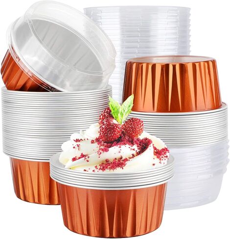 EUSOAR Disposable Ramekins with Lids, Royal Blue 50pcs 5oz Creme Brulee Ramekins Disposable, Muffin Liners Cups，Mini Cheesecake Foil Pans Dessert Containers with Lids for Party Favor Birthday in Kuwait