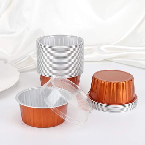 EUSOAR Disposable Ramekins with Lids, Royal Blue 50pcs 5oz Creme Brulee Ramekins Disposable, Muffin Liners Cups，Mini Cheesecake Foil Pans Dessert Containers with Lids for Party Favor Birthday in Kuwait