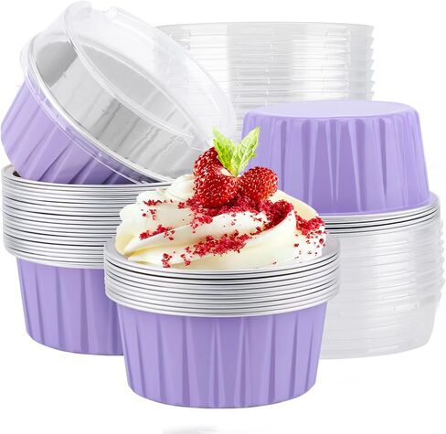 EUSOAR Disposable Ramekins with Lids, Royal Blue 50pcs 5oz Creme Brulee Ramekins Disposable, Muffin Liners Cups，Mini Cheesecake Foil Pans Dessert Containers with Lids for Party Favor Birthday in Kuwait
