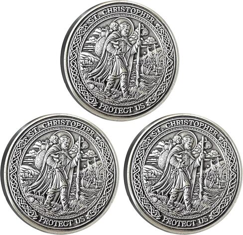 Saint Christopher Guardian Medallion: Divine Protector for Safe Travels — Christian Challenge Coin with Traveler's Prayer in Kuwait