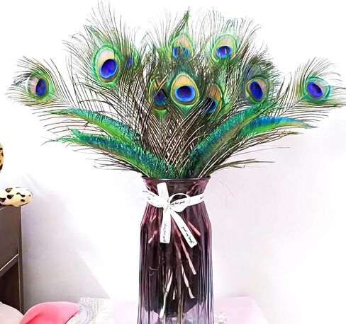 Piokio 50 pcs Peacock Feathers in Bulk 10-12 inch(25-30 cm) Bulk for DIY Craft, Wedding, Mardi Gras Decoration in Kuwait