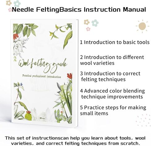 NFAMRZCAR Needle Felting Mat,10x10x1.5 Inch Thick and Firm Needle Felting Pad Natural Wool Needle Felting Mat with 20 Felting Needle 1 Clean Cloth,Clear Instruction in Kuwait