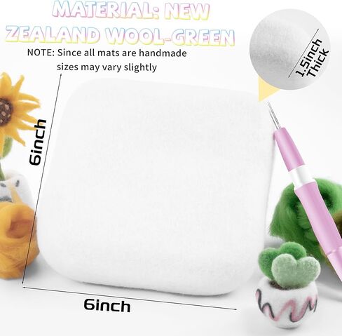 NFAMRZCAR Needle Felting Mat,10x10x1.5 Inch Thick and Firm Needle Felting Pad Natural Wool Needle Felting Mat with 20 Felting Needle 1 Clean Cloth,Clear Instruction in Kuwait