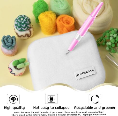 NFAMRZCAR Needle Felting Mat,10x10x1.5 Inch Thick and Firm Needle Felting Pad Natural Wool Needle Felting Mat with 20 Felting Needle 1 Clean Cloth,Clear Instruction in Kuwait