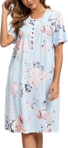 COSUNIONY Nightgowns for Women Soft Cotton Sleepshirts Short Sleepwear with Pockets in Saudi Arabia