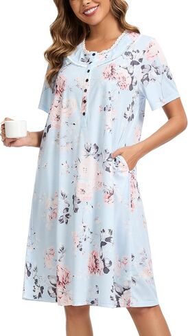 COSUNIONY Nightgowns for Women Soft Cotton Sleepshirts Short Sleepwear with Pockets in Saudi Arabia