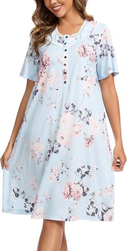 COSUNIONY Nightgowns for Women Soft Cotton Sleepshirts Short Sleepwear with Pockets in Saudi Arabia