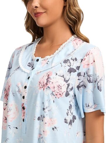 COSUNIONY Nightgowns for Women Soft Cotton Sleepshirts Short Sleepwear with Pockets in Saudi Arabia