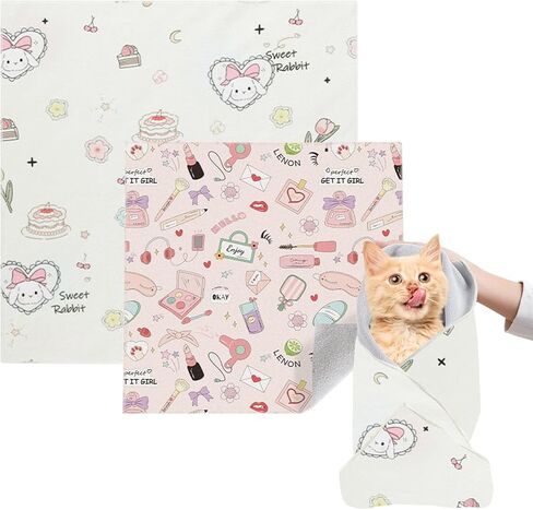 Cat Grooming Wrap, 2pcs [L+XL] Cat Restraint Wrap for Nail Clipping, Ear Cleaning, and Teeth Brushing, Self-Adherent, Anti-Bite, Anti-Scratch, Anti Scratch, Cow White in Kuwait