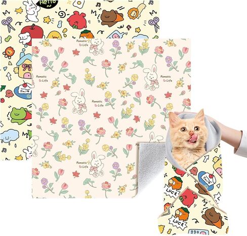 Cat Grooming Wrap, 2pcs [L+XL] Cat Restraint Wrap for Nail Clipping, Ear Cleaning, and Teeth Brushing, Self-Adherent, Anti-Bite, Anti-Scratch, Anti Scratch, Cow White in Kuwait