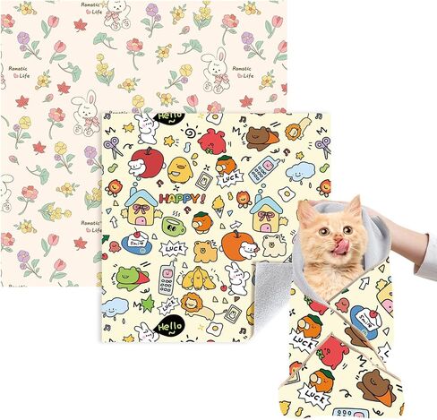 Cat Grooming Wrap, 2pcs [L+XL] Cat Restraint Wrap for Nail Clipping, Ear Cleaning, and Teeth Brushing, Self-Adherent, Anti-Bite, Anti-Scratch, Anti Scratch, Cow White in Kuwait