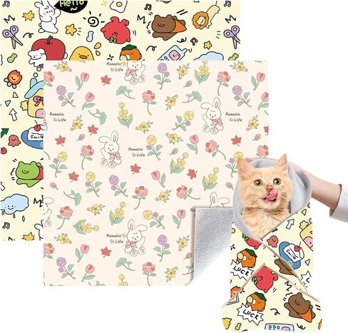 Cat Grooming Wrap, 2pcs [L+XL] Cat Restraint Wrap for Nail Clipping, Ear Cleaning, and Teeth Brushing, Self-Adherent, Anti-Bite, Anti-Scratch, Anti Scratch, Cow White in Kuwait