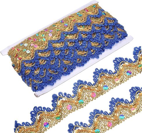 uxcell 10 Yard Shiny Beaded Lace Trim 1.4 Inch Metallic Sequin Lace Fabric Ribbon Flat Sewing Fabric Trims Strips for Crafts Sewing Clothes Gift Wrapping Home Decoration, Rose Red/Gold in Saudi Arabia