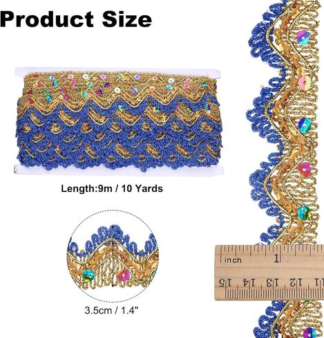 uxcell 10 Yard Shiny Beaded Lace Trim 1.4 Inch Metallic Sequin Lace Fabric Ribbon Flat Sewing Fabric Trims Strips for Crafts Sewing Clothes Gift Wrapping Home Decoration, Rose Red/Gold in Saudi Arabia