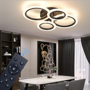 60W Modern LED Ceiling Light Fixture, Dimmable LED Chandelier Flush Mount Ceiling Lights Remote Control 6 Acrylic Ring Ceiling Lamp Fixture for Living Room Dining Room Bedroom, 7640LM