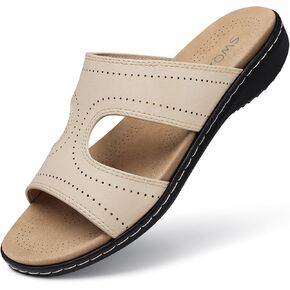SWQZVT Flat Slides Sandals for Women: Comfortable Arch Support Sandal - Slip On Summer Walking Sandals