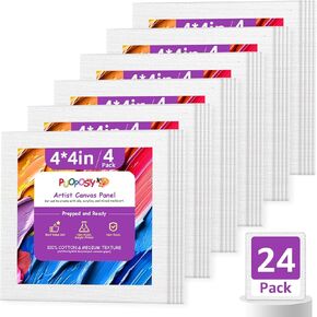 32-Pack Canvas Boards for Painting – 4 Each of 11x14, 8x10, 5x7, 6x8, 6x6, 4x4, and 8 of 4x6 – 100% Cotton Primed Art Supplies for Kids & Adults – Ideal for Acrylic & Oil