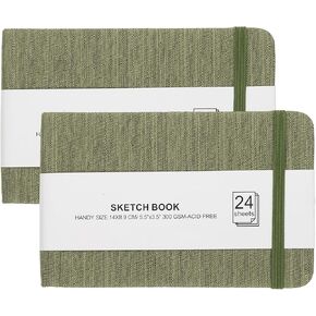 PATIKIL 5.5x3.5 Watercolor Sketchbook, 2Pcs 24 Sheet 300GSM/203lb Watercolor Paper Sketchbooks Acid Free Watercolor Journal Hardcover Artists Paper Pads for Painting, Light Green