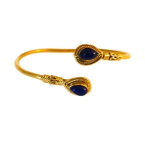 Adjustable Brass Cuff Bracelet with Pear Shaped gemstone, Ethnic Jewelry (Labradorite)