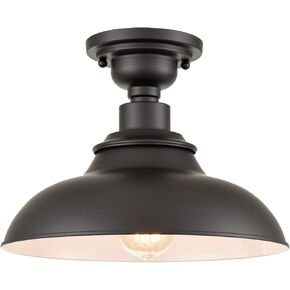 SAMTEEN Industrial Semi Flush Mount Ceiling Light 1-Light Barn Light Fixture Ceiling 12-Inch Farmhouse Ceiling Light for Hallway Entryway Staircase Kitchen, Yellow Finish