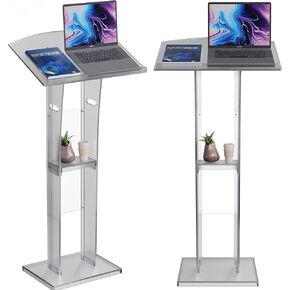 Acrylic Podium Pulpit Stand | Modern Deisgn Portable Classroom Lectuern | Professional Use | Conference Church Speeches Weddings Events Presentation (Ultra Clear, 47' Tall)