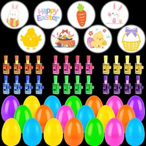 Easter Basket Stuffers Toys - 32 Pack Prefilled Easter Eggs with Finger Projector Ring Lights - Easter Egg Fillers Toy Gifts for Kids Boys Girls - Glow in The Dark Hunt Egg Party Favor Supplies