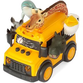 DINOBROS School Bus Toy with Light and Sound, Dinosaurs Friction Powered Car Bus Toys for Kids Crazy Dino