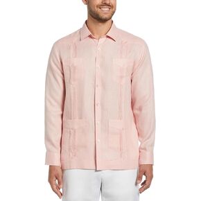 Cubavera Men's 100% Linen Long Sleeve Guayabera Shirt with Four Pockets, Camp Collar, Pintuck Detail, Relaxed Fit