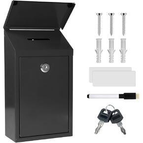 Metal Suggestion Box Donation Box With Slot Drop Box With Lock And Key Collection Box Mailbox Wall Mount Dropbox（10.2×5.6×2.8inch）Ballot Box For Home Office Outdoor （Black）