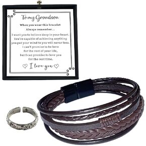 To My Nephew Braided Leather Bracelet, Inspirational Gift for Nephew from Aunt Uncle, Nephew Gift Christmas Birthday Motivational Graduation Gift, Teens Boys Men Multi-Layer Braided Leather Bracelet
