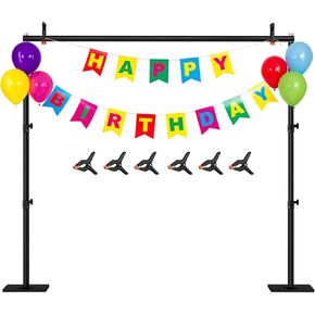 Heavy Duty Backdrop Banner Stand - 5x3ft to 8x10ft Adjustable Telescopic Stand - Step and Repeat Display Photography Background Stand for Parties, Wedding, Trade Show - 6 Backdrop Clamps, 2 Sandbags