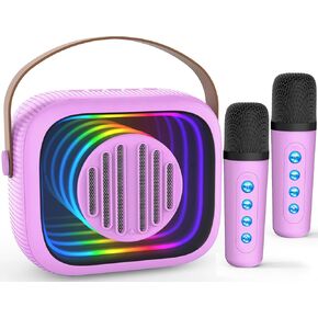 Karaoke Machine for Kids Adults, Portable Mini Karaoke Speaker with 2 Wireless Microphones, Stereo Sound and Colorful Lights, Toys Birthday Gifts for Girls 4, 5, 6, 7, 8, 9 Years Old (Purple 2Mic)