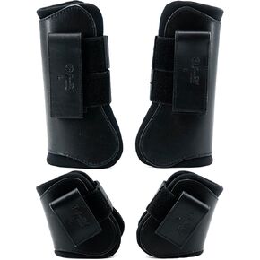 Jeereal Horse Tendon Brushing Boots Open Front & Fetlock Boot | Protective Gear and Training Equipment |Neoprene,Breathable Waterproof Fabric and Genuine Leather | 4 Set