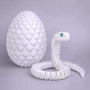 3D Printed Snake Egg with Snake Inside,3D Printed Animals,Like Movable Snake Realistic Slithering Design,18inch Snake (White)