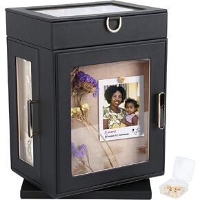 Kendal 360° Rotating DIY Jewelry Box - White PU Leather Jewelry Organizer with Pinboard, Detachable Top Tray, Drawers & Push Pins for Personalized Accessory Display & Storage