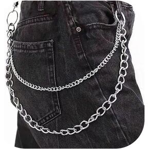 Waist Chains for Women Hip Hop Pants Chain with Keychains Emo Goth Accessories Body Jewelry for Men and Women (Silver)