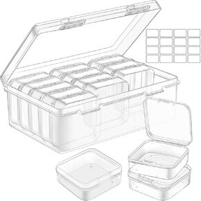 Bead Organizer Box with Handle, 25 Pcs Small Bead Organizers and Rectangle Storage Plastic Cases, Mini Clear Bead Storage Containers Boxes with Hinged Lid