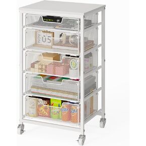 Rolling Storage Cart with Drawers, Utility Cart with Wooden Tabletop and Lockable Wheels Multifunctional Storage Organizer Craft Cart for Classroom, Bedroom, Bathroom, Office, Black