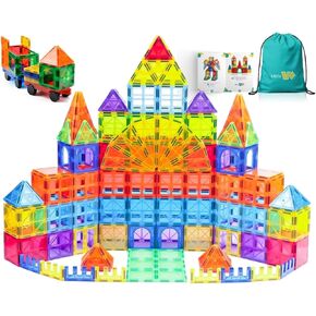 Magnetic Tiles 100 PCS with 2 Cars and 4 Extra Alphabets – STEM Building Blocks for Kids, Educational Gift for Boys & Girls