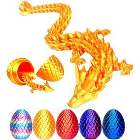 3D Printed Dragon Egg Fidget Toy 12 Inch Dragon Eggs with Dragon Inside 3D Printed Animals Stuff Gift Figurine Decor (Rainbow Color)