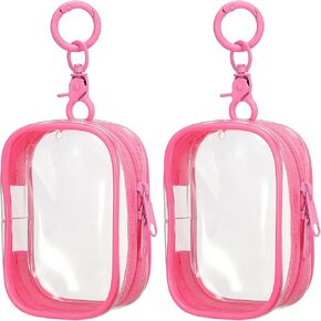 uxcell 2 Pcs 3.74x2.76 Inch Clear Figure Display Bag with Keychain, PVC Portable Small Dolls Storage Bag, Zipper Closure Carrying Display Case Pouch for Collectibles (Square Green)