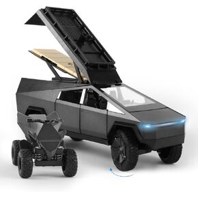 1/32 Alloy Cybertruck Toy Pickup Trailer RV Model Kit with Beach Motorcycle, Diecast Alloy Metal RV Car Model Cyber Truck Toy with Sound Light and Pull Back Power,Christmas Birthday Gifts for Boy Girl