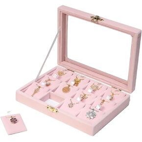 Jewelry Box Necklace Organizer Tray Necklace display Case for storage Jewelry small Necklaces display Stand 12 Slot Pendant Holder for Women (Grey)