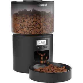 Automatic Cat Feeder Flexible Schedule Timer,6 Meals/Day,1-12 Portions/Meal,Dual Power Auto Feeder Dry Food Dispenser with Voice Record,for Cats & Small Dogs (Black,3.6L Basic Bowl)