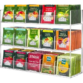BEYGORM Acrylic Tea Bag Organizer for 216 Tea Packets, No Assembly Required Display Holder for Countertop, Vertical Tea Bag Caddy for Cabinet, Tea bar Accessories, Teabags Storage Containers